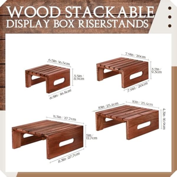 4 Pcs Rustic Wood Cake Display Stands Dark Brown Dessert Risers Wooden Cupcake Tray with Handles for Wedding Party Baby Shower Decor China Products Manufacturer - Image 2