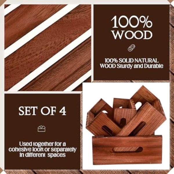 4 Pcs Rustic Wood Cake Display Stands Dark Brown Dessert Risers Wooden Cupcake Tray with Handles for Wedding Party Baby Shower Decor China Products Manufacturer - Image 3