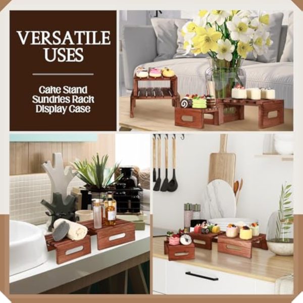 4 Pcs Rustic Wood Cake Display Stands Dark Brown Dessert Risers Wooden Cupcake Tray with Handles for Wedding Party Baby Shower Decor China Products Manufacturer - Image 5