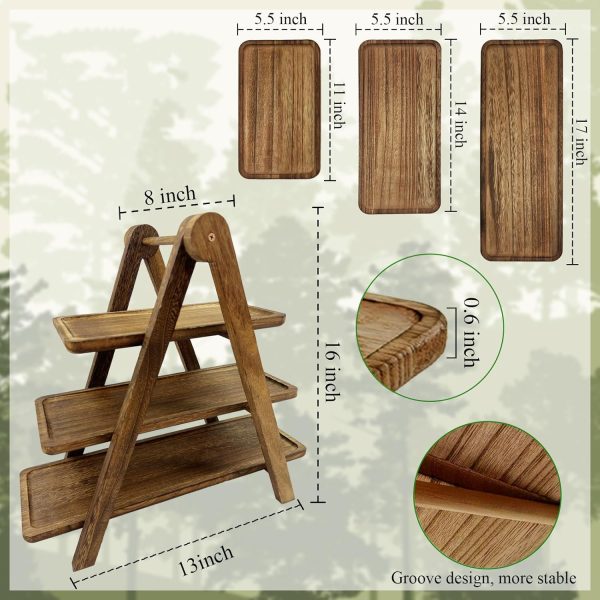 3 Tier Wooden Serving Tray Rustic Rectangle Food Display Stand Cupcake Charcuterie Holder for Wedding Party Birthday Dessert Table Decor China Products Manufacturer - Image 3