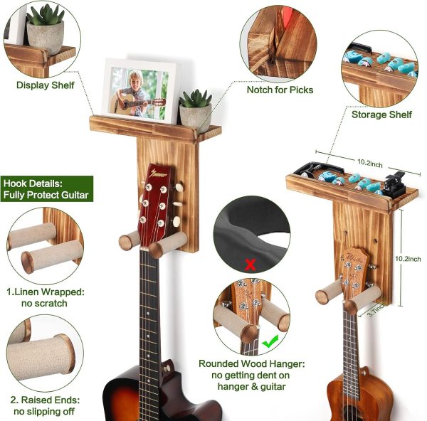 Guitar Wall Mount Hanger Set of 3 Rustic Wood Stand with Pick Holder for Acoustic Electric Bass Ukulele Mandolin Secure and Decorative China Products Manufacturer - Image 7