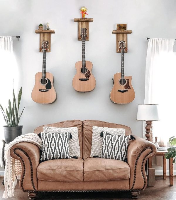 Guitar Wall Mount Hanger Set of 3 Rustic Wood Stand with Pick Holder for Acoustic Electric Bass Ukulele Mandolin Secure and Decorative China Products Manufacturer - Image 6