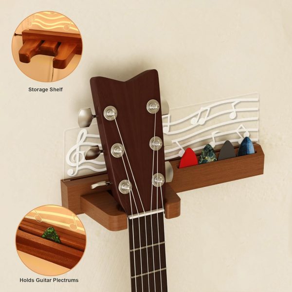 Wood Guitar Wall Mount Stand with Pick Holder Acrylic Hook for Acoustic Electric Bass Ukulele Gift for Men Guitarist Music Lover China Products Manufacturer - Image 6