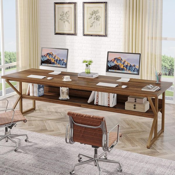Extra Long Large Computer Desk Solid Wood Grain Gaming Office Desk Hidden Storage - Image 7