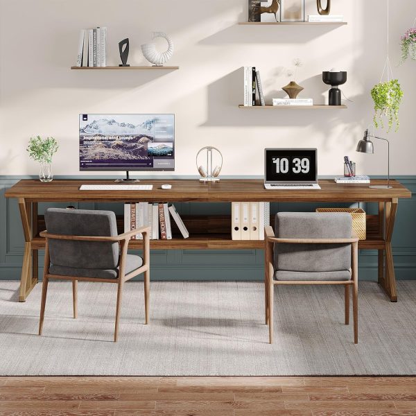 Extra Long Large Computer Desk Solid Wood Grain Gaming Office Desk Hidden Storage - Image 6