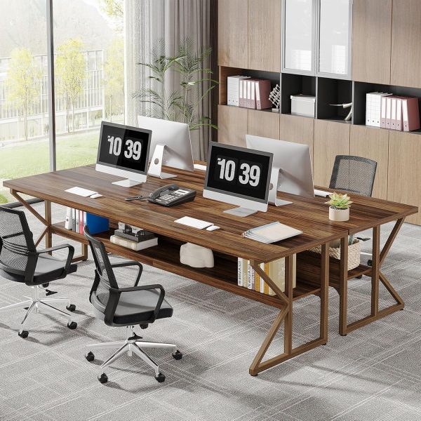 Extra Long Large Computer Desk Solid Wood Grain Gaming Office Desk Hidden Storage - Image 5