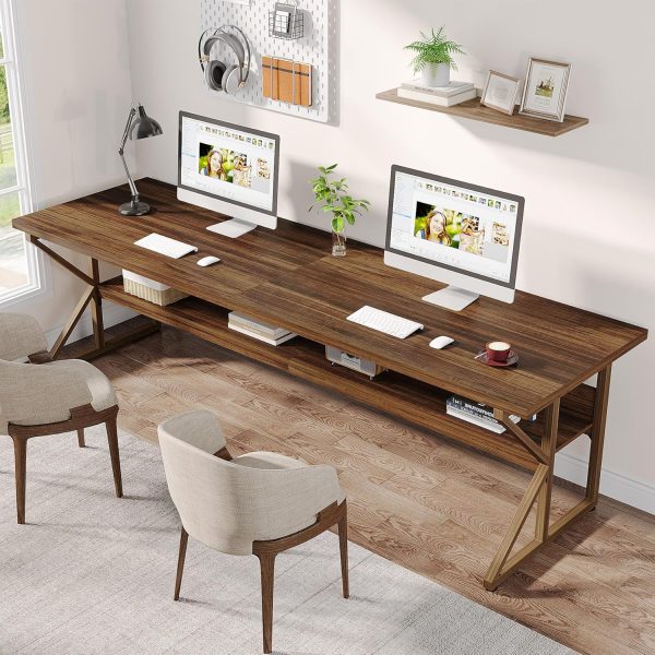 Extra Long Large Computer Desk Solid Wood Grain Gaming Office Desk Hidden Storage - Image 4
