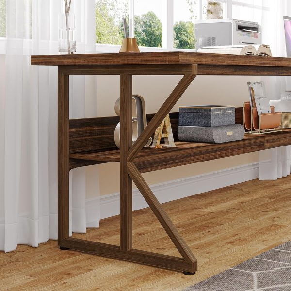 Extra Long Large Computer Desk Solid Wood Grain Gaming Office Desk Hidden Storage - Image 3