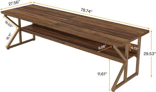 Extra Long Large Computer Desk Solid Wood Grain Gaming Office Desk Hidden Storage - Image 2