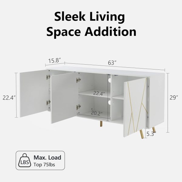 Large Capacity Sideboard Buffet with Storage for Home Organizing Elegant Accent Cabinet with Glass Shelves for Display - Image 6