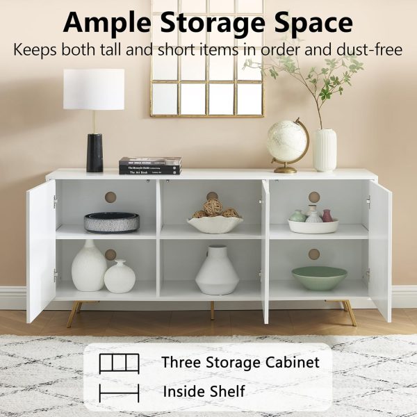Large Capacity Sideboard Buffet with Storage for Home Organizing Elegant Accent Cabinet with Glass Shelves for Display - Image 4