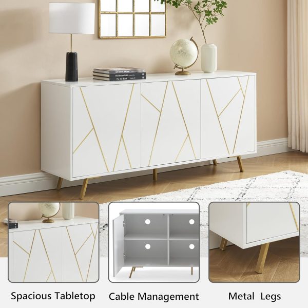 Large Capacity Sideboard Buffet with Storage for Home Organizing Elegant Accent Cabinet with Glass Shelves for Display - Image 2