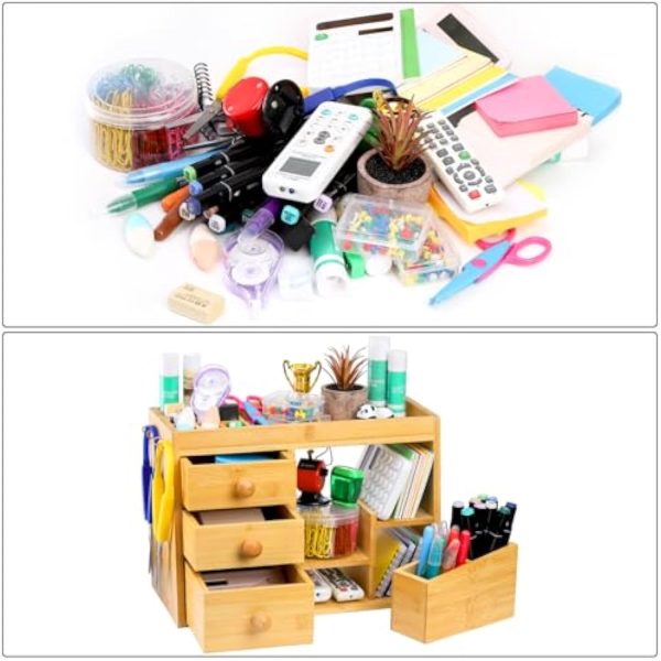 Bamboo Makeup Organizer with 3 Drawers and 12-Grid Lipstick Holder Vanity Cosmetic Storage Box with Hooks for Jewelry and Brushes Desk Top Counter Organizer China Products Manufacturer - Image 2