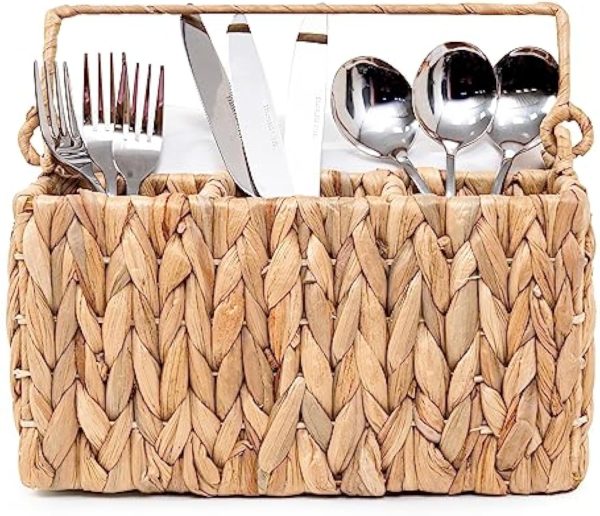 Handwoven Wicker Utensil Caddy with Handle – Water Hyacinth Cutlery Organizer for Countertop, Kitchen Table, or Outdoor Dining – 4 Compartments, Rustic Flatware Holder China Products Manufacturer - Image 6
