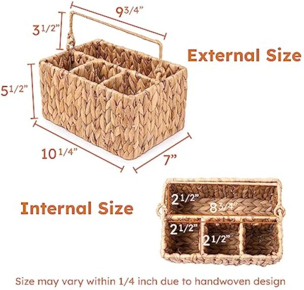 Handwoven Wicker Utensil Caddy with Handle – Water Hyacinth Cutlery Organizer for Countertop, Kitchen Table, or Outdoor Dining – 4 Compartments, Rustic Flatware Holder China Products Manufacturer - Image 5