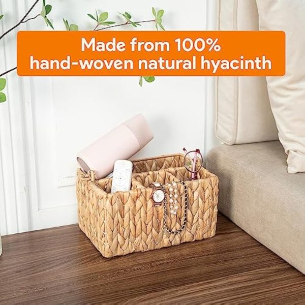 Handwoven Wicker Utensil Caddy with Handle – Water Hyacinth Cutlery Organizer for Countertop, Kitchen Table, or Outdoor Dining – 4 Compartments, Rustic Flatware Holder China Products Manufacturer - Image 3