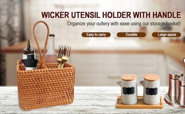 Wicker Flatware Caddy with Handle – Handmade Rattan Utensil Organizer Basket with 4 Compartments for Kitchen, Dining Table, Picnic, or Craft Storage China Products Manufacturer - Image 7