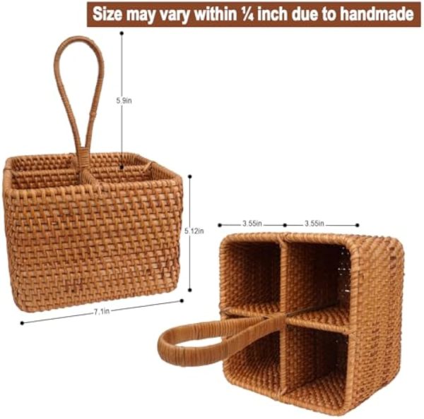 Wicker Flatware Caddy with Handle – Handmade Rattan Utensil Organizer Basket with 4 Compartments for Kitchen, Dining Table, Picnic, or Craft Storage China Products Manufacturer - Image 5