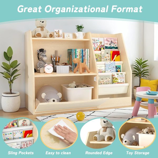 Kids 2 Tier Bookshelf Book Storage 4 Sling Toddler Bookshelf for Toddler Book Organization China Factory - Image 3