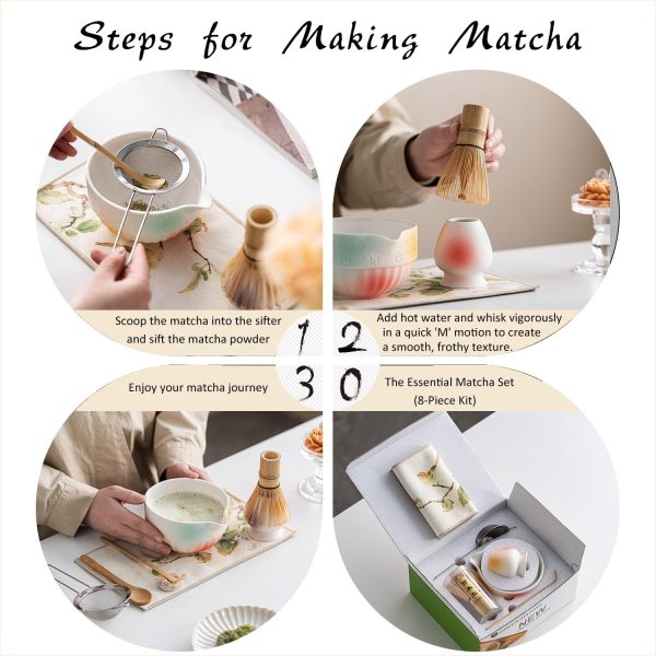 Matcha Whisk Set with Ceramic Bowl Scoop Spoon Filter Whisk China Factory - Image 4