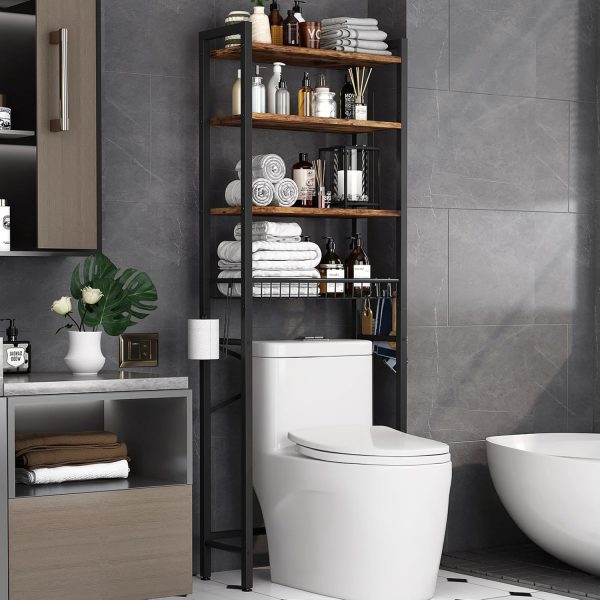 4 Tier Bathroom Organizer Shelf Over Toilet with Adjustable Shelf Space Saving for Shampoo Towel Storage China Factory - Image 5
