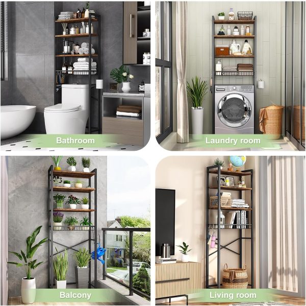 4 Tier Bathroom Organizer Shelf Over Toilet with Adjustable Shelf Space Saving for Shampoo Towel Storage China Factory - Image 4