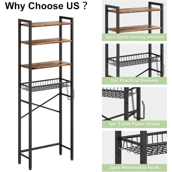 4 Tier Bathroom Organizer Shelf Over Toilet with Adjustable Shelf Space Saving for Shampoo Towel Storage China Factory - Image 2
