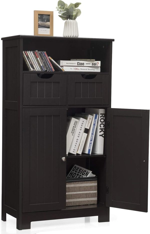 Bathroom Floor Cabinet with Open Shelf 2 Doors 2 Adjustable Drawers Standing Storage Cupboard for Bathroom Kitchen Living Room Home Office China Products Manufacturer - Image 7