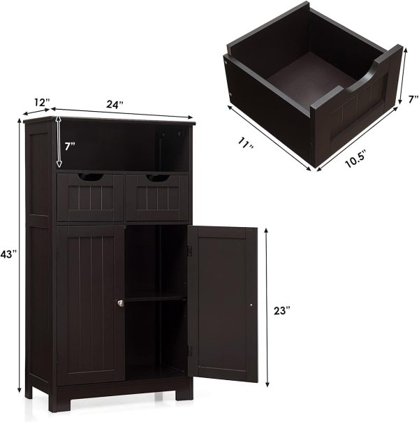 Bathroom Floor Cabinet with Open Shelf 2 Doors 2 Adjustable Drawers Standing Storage Cupboard for Bathroom Kitchen Living Room Home Office China Products Manufacturer - Image 5