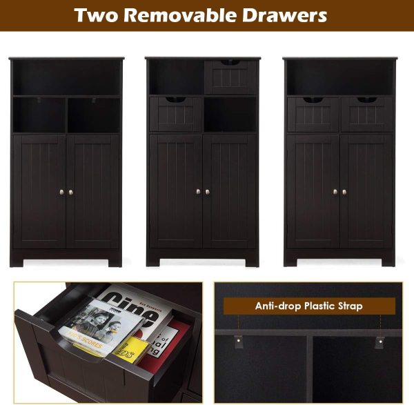 Bathroom Floor Cabinet with Open Shelf 2 Doors 2 Adjustable Drawers Standing Storage Cupboard for Bathroom Kitchen Living Room Home Office China Products Manufacturer - Image 3