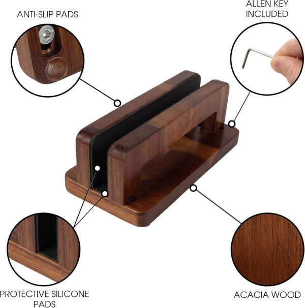 3 Slots Acacia Wood Vertical Laptop Stand Adjustable Wooden Laptop Holder Dock Non Slip Storage Rack Compatible with MacBook Surface Gaming Laptops Tablets China Products Manufacturer - Image 4
