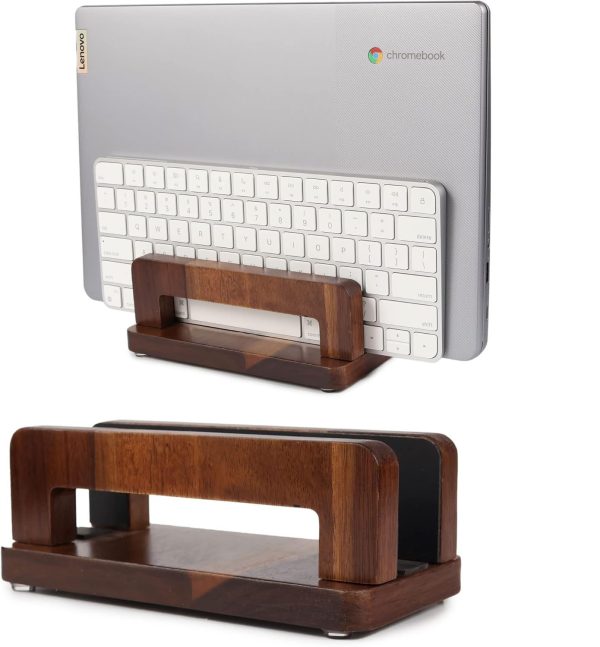 3 Slots Acacia Wood Vertical Laptop Stand Adjustable Wooden Laptop Holder Dock Non Slip Storage Rack Compatible with MacBook Surface Gaming Laptops Tablets China Products Manufacturer - Image 3