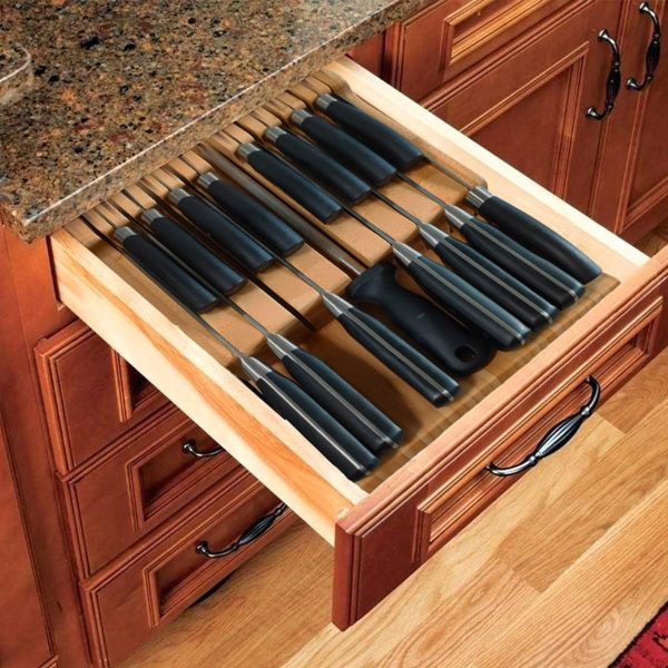 Bamboo In Drawer Knife Block Set for 16 Knives Large Detachable Washable Cutlery Slot Organizer Storage Holder for Sharpening Steel Kitchen Drawer Knife Organizer China Products Manufacturer - Image 2
