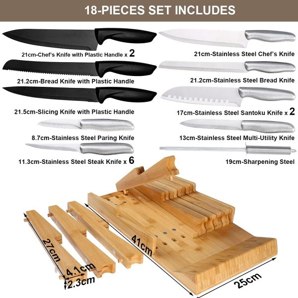 Bamboo In Drawer Knife Block Set for 16 Knives Large Detachable Washable Cutlery Slot Organizer Storage Holder for Sharpening Steel Kitchen Drawer Knife Organizer China Products Manufacturer - Image 6