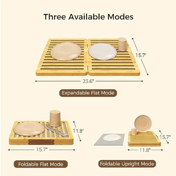 Stone Dish Drying Mat for Kitchen Counter Fast Drying Diatomaceous Earth Pad with Bamboo Foldable Case Water Absorbing Sink Rack for Dishes Cups Fruits and Utensils China Products Manufacturer - Image 2