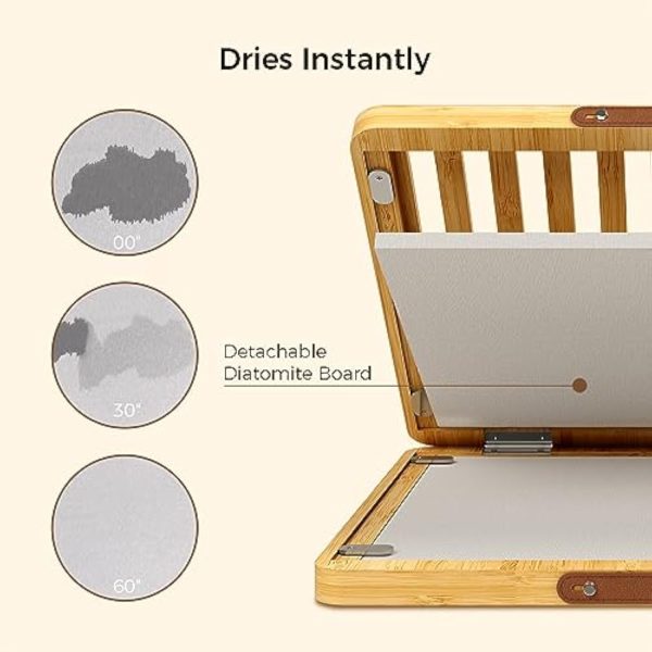 Stone Dish Drying Mat for Kitchen Counter Fast Drying Diatomaceous Earth Pad with Bamboo Foldable Case Water Absorbing Sink Rack for Dishes Cups Fruits and Utensils China Products Manufacturer - Image 3