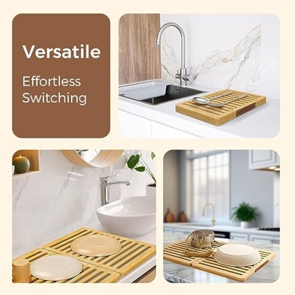 Stone Dish Drying Mat for Kitchen Counter Fast Drying Diatomaceous Earth Pad with Bamboo Foldable Case Water Absorbing Sink Rack for Dishes Cups Fruits and Utensils China Products Manufacturer - Image 5