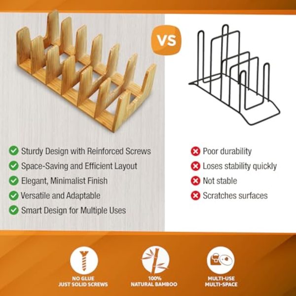 Kitchen Cabinet Organizer Bamboo Pot and Pan Rack Multiuse Lid Holder Durable Sturdy Bamboo Cookware Organizer for Inside Cabinet Cutting Boards and Dishes China Products Manufacturer - Image 6
