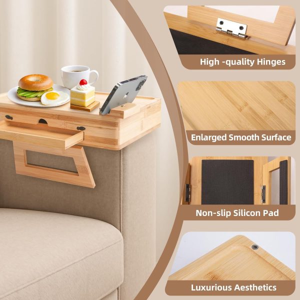 Couch Armrest Table with Built in Drawer Bamboo Sofa Arm Tray 13.75x9.5 Foldable Clip Table with 360° Phone Holder Non Slip Armrest Tray for Snacks Drinks and Remote China Products Manufacturer - Image 5