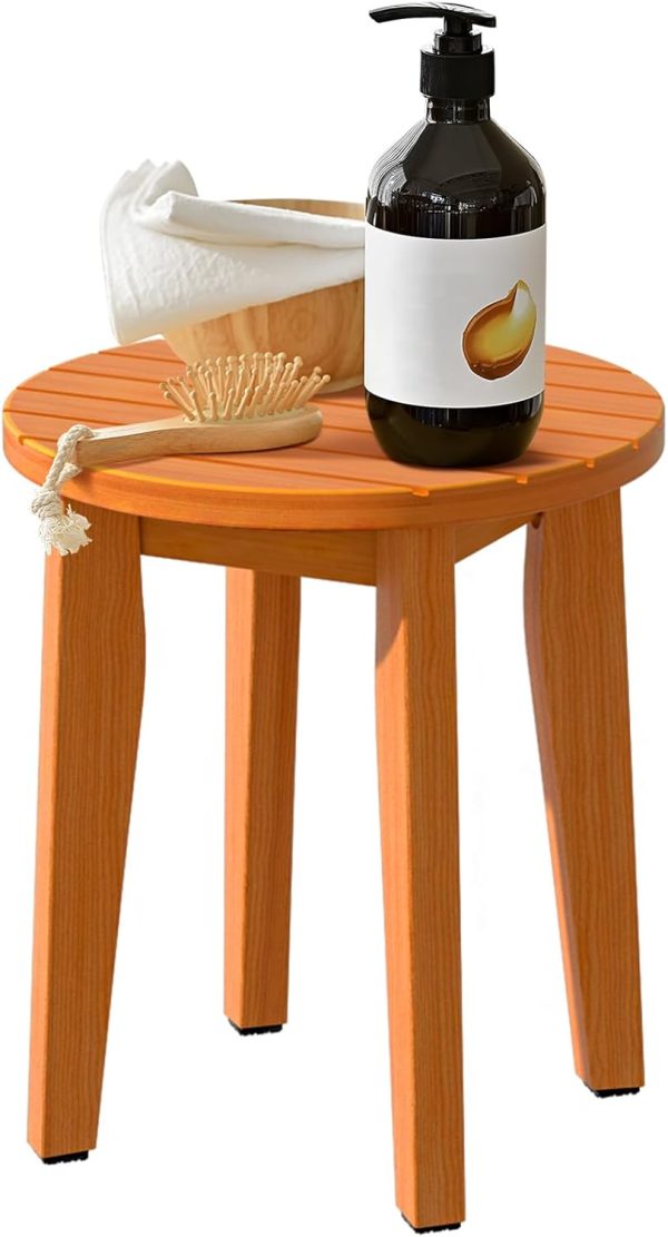 Round 16 Inch Bamboo Shower Stool Waterproof Bathroom Chair Wooden Bath Corner Bench Seat Non Slip Bamboo Shaving Stool China Products Manufacturer