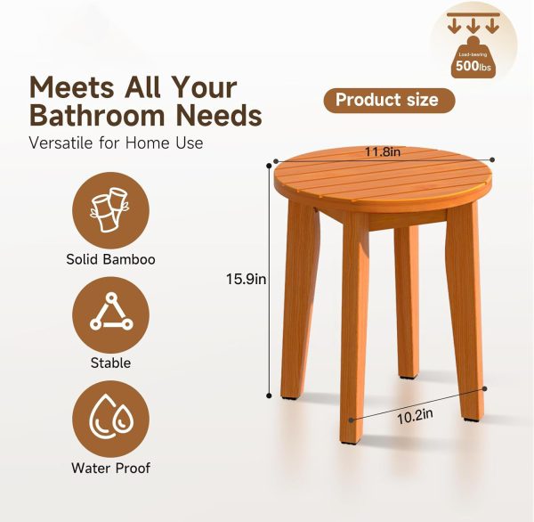 Round 16 Inch Bamboo Shower Stool Waterproof Bathroom Chair Wooden Bath Corner Bench Seat Non Slip Bamboo Shaving Stool China Products Manufacturer - Image 2