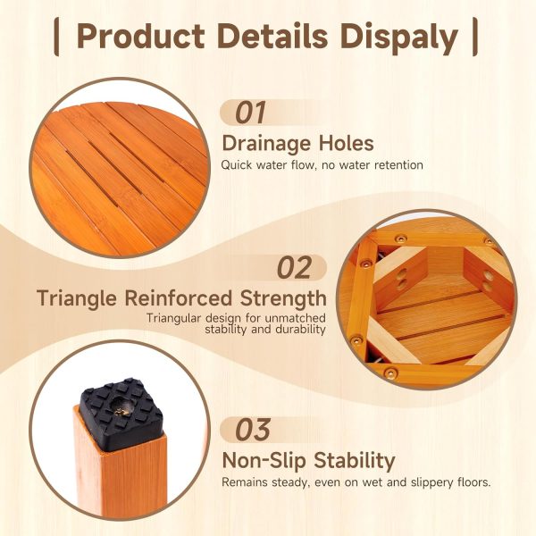 Round 16 Inch Bamboo Shower Stool Waterproof Bathroom Chair Wooden Bath Corner Bench Seat Non Slip Bamboo Shaving Stool China Products Manufacturer - Image 3