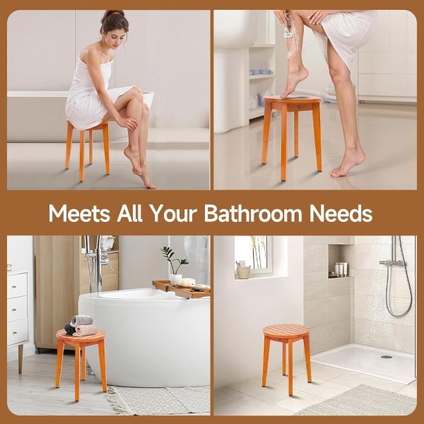 Round 16 Inch Bamboo Shower Stool Waterproof Bathroom Chair Wooden Bath Corner Bench Seat Non Slip Bamboo Shaving Stool China Products Manufacturer - Image 6