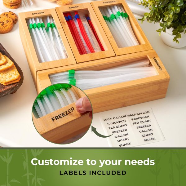 Bamboo Bag Organizer for Drawer 4 Modular Blocks with Labels Plastic Bag Storage Holder Quick Refill Gallon Quart Sandwich Snack Size Baggie Organizer China Products Manufacturer - Image 7