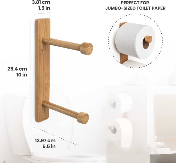 Wall Mount Natural Bamboo Vertical Double Dual Toilet Paper Holder China Factory - Image 7