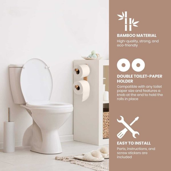 Wall Mount Natural Bamboo Vertical Double Dual Toilet Paper Holder China Factory - Image 5