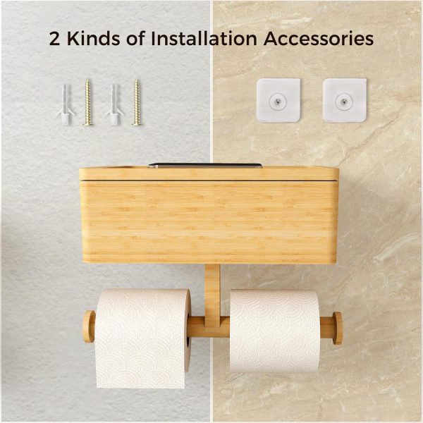 Bamboo 3 in 1 Toilet Paper Holder with Storage Box Bathroom Rack for Tissue and Small Items Wall Mounted Bathroom OrganizerChina Factory - Image 7