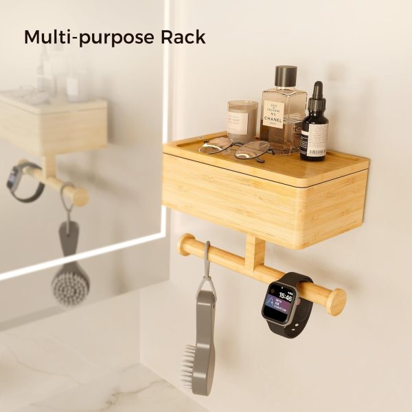 Bamboo 3 in 1 Toilet Paper Holder with Storage Box Bathroom Rack for Tissue and Small Items Wall Mounted Bathroom OrganizerChina Factory - Image 6
