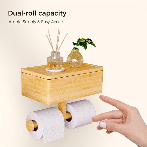 Bamboo 3 in 1 Toilet Paper Holder with Storage Box Bathroom Rack for Tissue and Small Items Wall Mounted Bathroom OrganizerChina Factory - Image 5