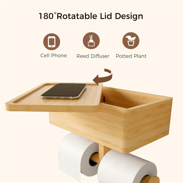 Bamboo 3 in 1 Toilet Paper Holder with Storage Box Bathroom Rack for Tissue and Small Items Wall Mounted Bathroom OrganizerChina Factory - Image 4